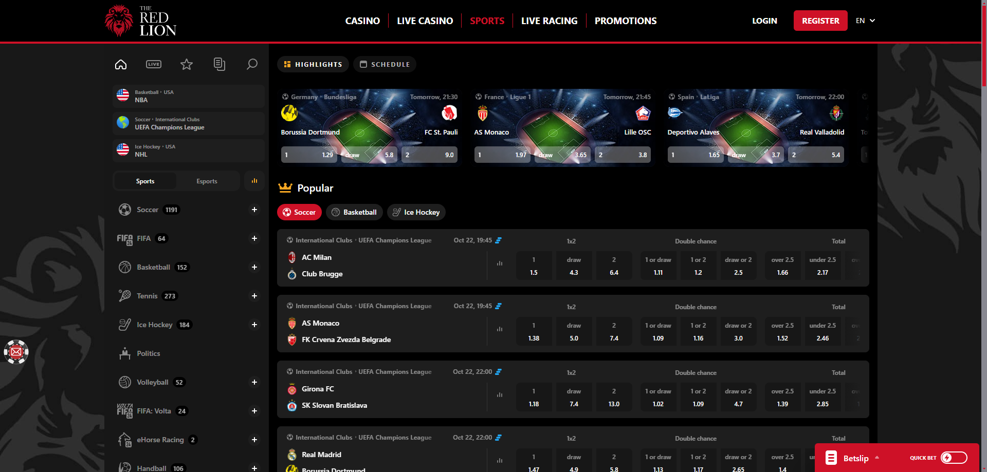 Sports Betting at The Red Lion Casino